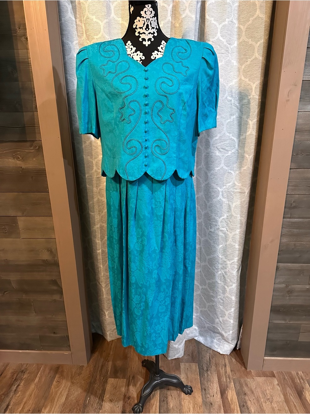 Vintage Miss Dorby 80s/90s Teal Two-Piece Skirt Set sz 18 Vintage 16 Modern